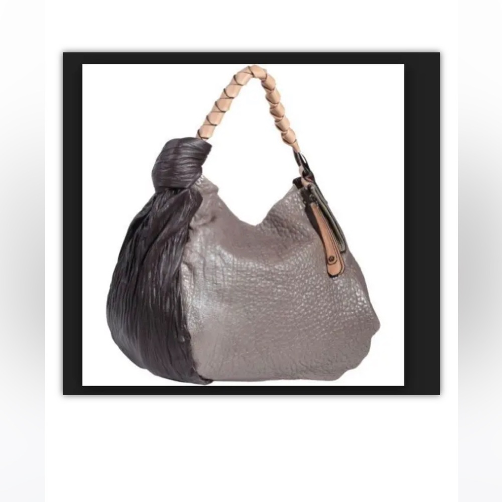 NWOT Halston Heritage Fashion Pleat Hobo shoulder bag Grey/Black/Tan